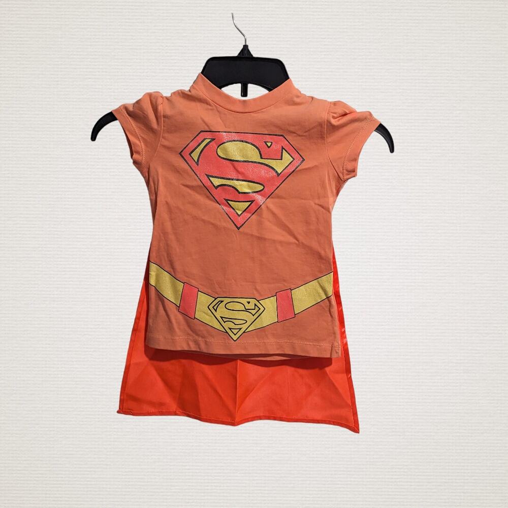 Girls Neon Orange Superman / Superwoman T-shirt with Detachable Cape Size 5